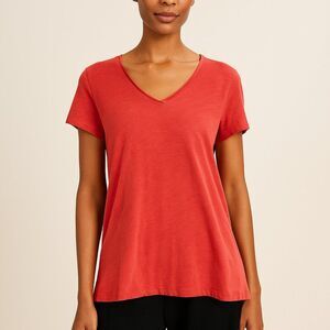 Eileen Fisher Organic Cotton Pink V-Neck Short Sleeve T-Shirt Size X-Small NWOT